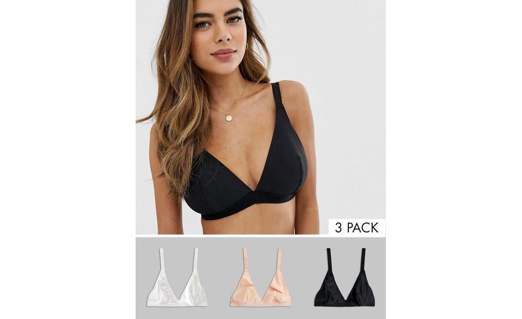 ASOS DESIGN Fuller Bust recycled 3 pack microfibre triangle bra