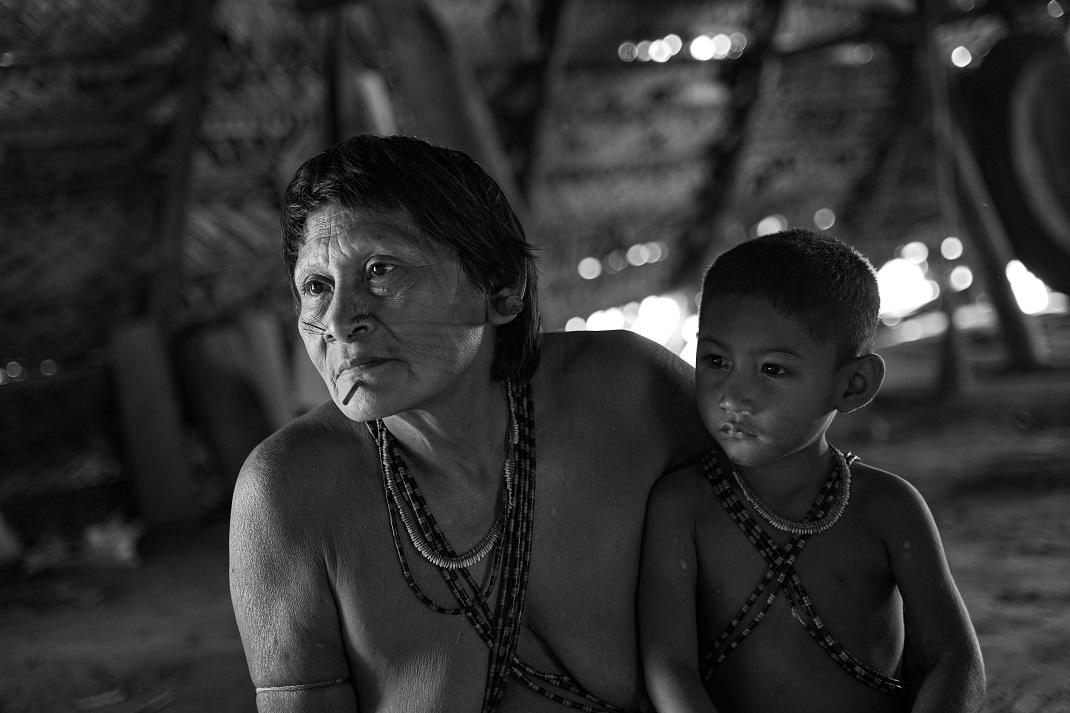 Matis woman with child, Amazon forest Brazil