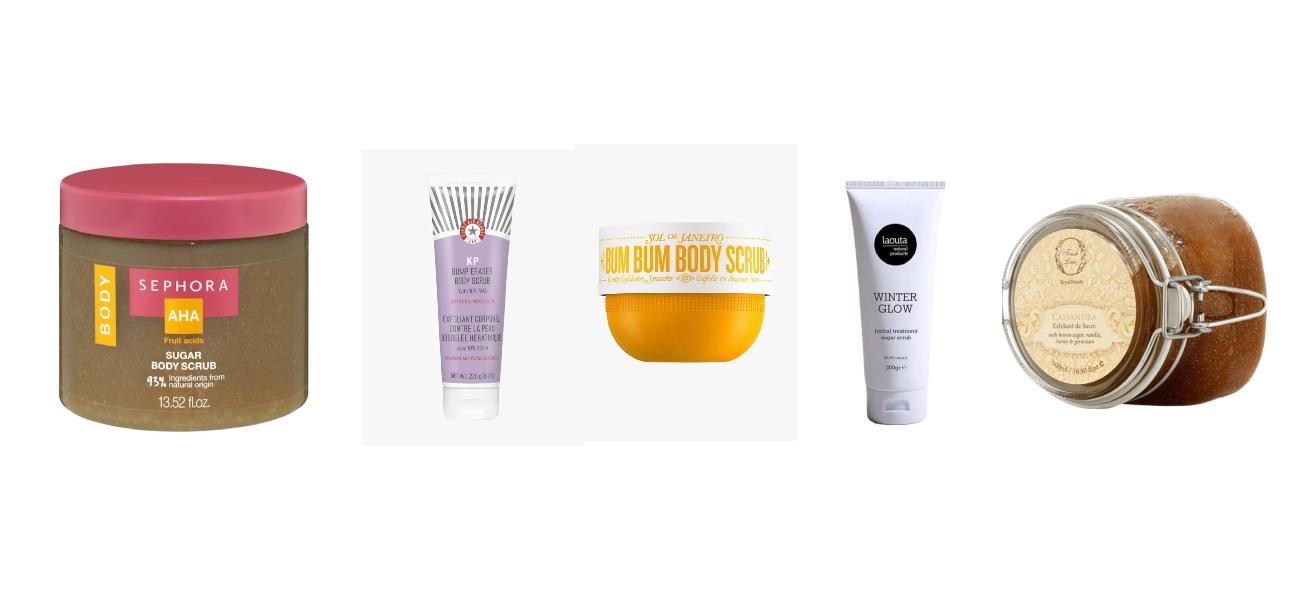 Sephora Collection First Aid Beauty KP Bump Eraser Body ScrubSol de Janeiro Bum Bum Body ScrubLaouta, Winter Glow ScrubFresh Line, Sugar scrub