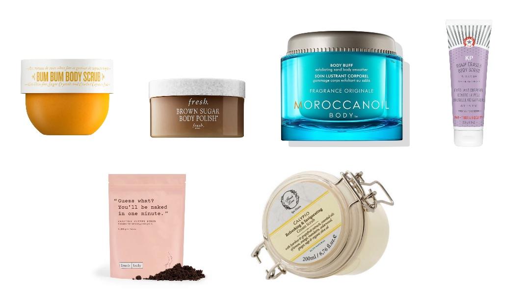 Sol de Janeiro Bum Bum Body ScrubFresh Brown Sugar Body Polish﻿Moroccanoil Body Buff Fragrance OriginaleFirst Aid Beauty KP Bump Eraser Body Scrub with 10% AHAFrank Body Original Coffee Scrub﻿Fresh Line Calypso Body Cream Scrub&nbsp;