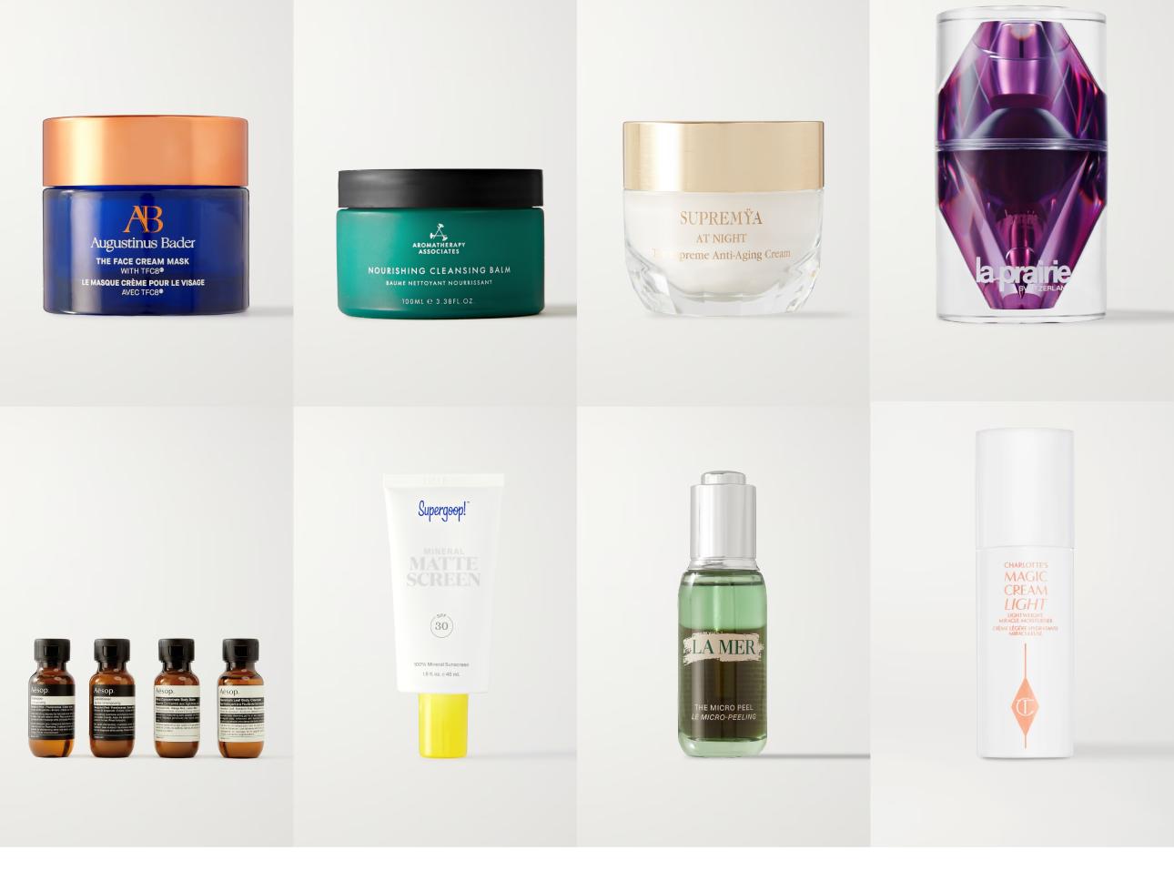 AUGUSTINUS BADER The Face Cream Mask, 50mlAromatherapy Associates, Nourishing Cleansing Balm, 100mlSISLEY PARIS, Supremÿa At Night - The Supreme Anti-Aging Cream, 50mlLa Prairie, Platinum Rare Cellular Night Elixir, 20mlAESOP Arrival Travel KitSupergroup! Mineral Mattescreen SPF 30, 45mlLa Mer, The Micro Peel, 30mlCharlotte Tilbury, Charlotte's Magic Cream Light Moisturizer, 50ml