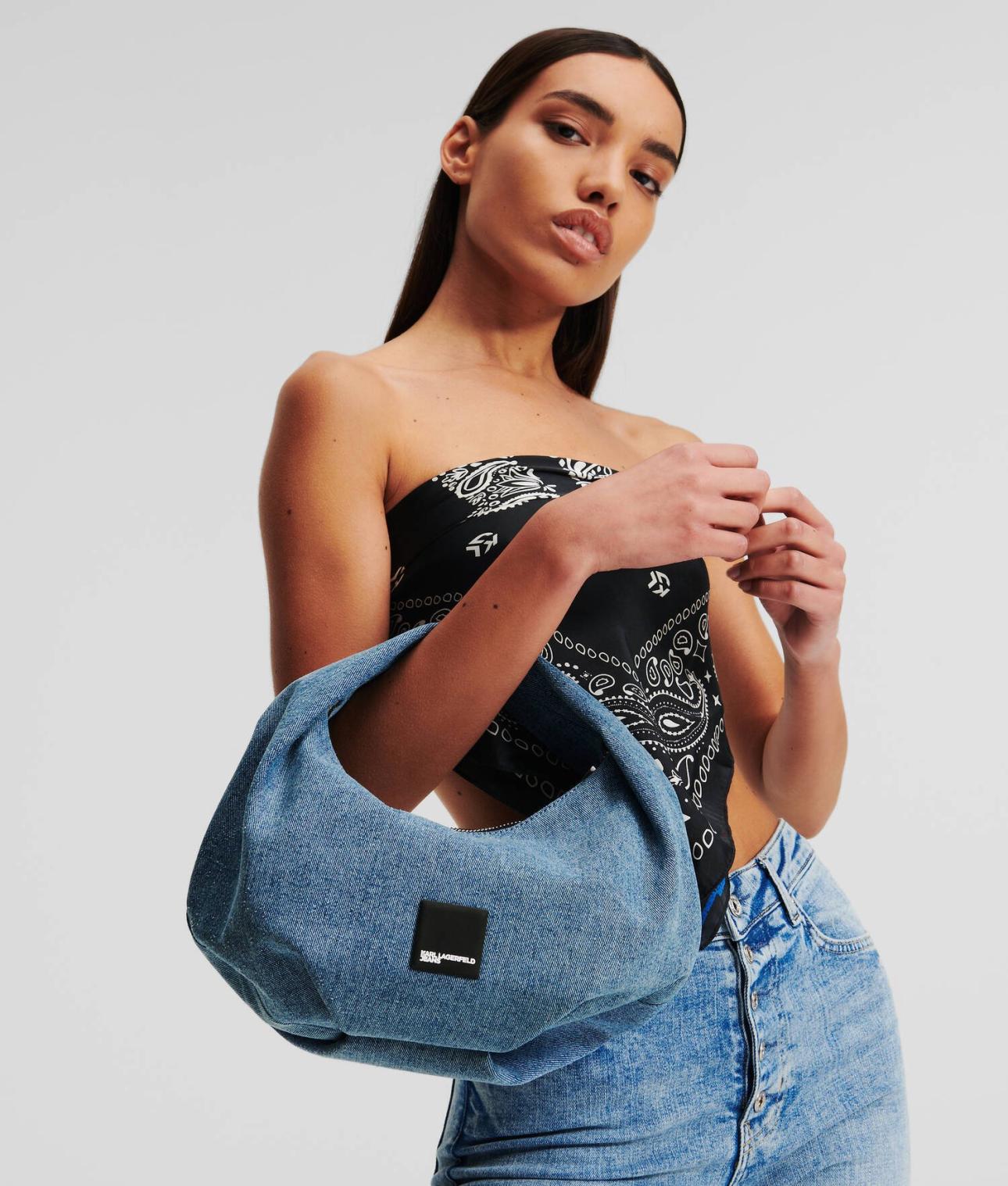 Denim hobo bag με logo Karl Lagerfeld