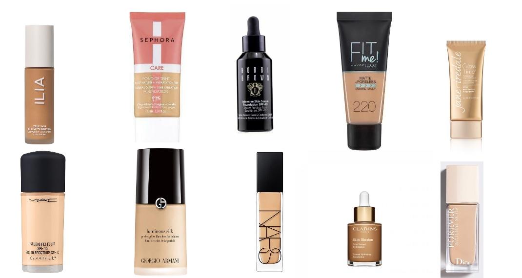 Ilia FoundationSephora Fond de TeintBobbi Brown Intensive FoundationMaybelline Fit Me!Jane Iredale Glow TimeMAC Studio FixGiorgio Armani Lumious SilkNarsClarins Silk IllusionDior Forever Natural NudeΗ σειρά με την οποία έχουν μπει τα προϊόντα είναι τυχαία.