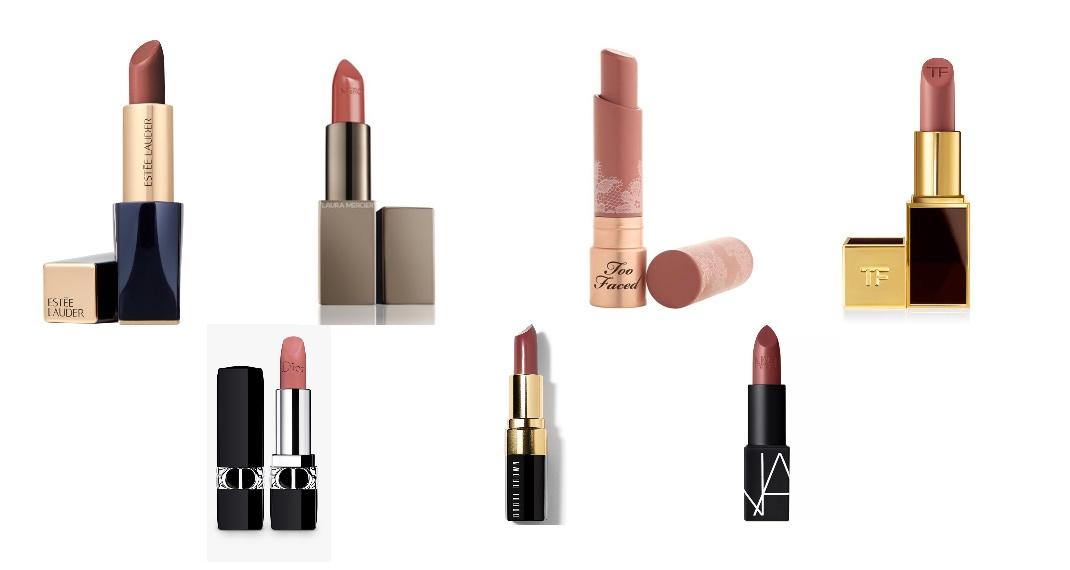 Estee Lauder, Pure Color Envy Metallic Matte Sculpting Lipstick 548 Indecent NudeDior Couture, Nude Look Rouge Colour LipstickLaura Mercier, &nbsp;Rouge Essentiel Silky Crème Lipstick στην απόχρωση Nu Préféré&nbsp;Bobbi Brown, Lipstick στην απόχρωση Sandwash PinkToo Faced, Natural Nudes Intense Color Coconut Butter Lipstick στην απόχρωση Birthday SuitNars, Matte Finish Lipstick στην απόχρωση Erotic AdventureTom Ford, Lip Colour στην απόχρηση Indian Rose