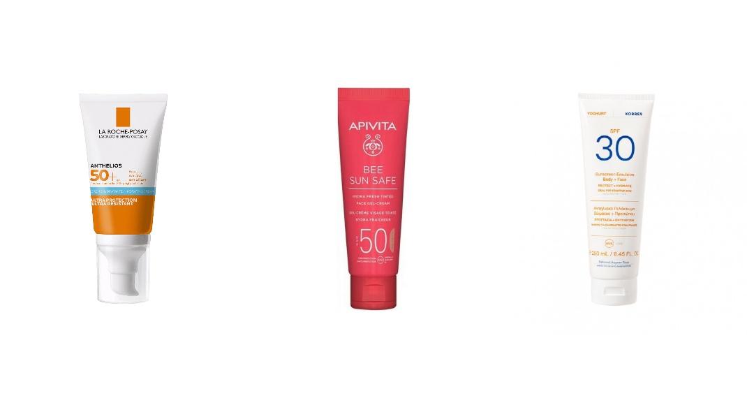 Anthelios Ultra Cream SPF50+ Αντιηλιακή Κρέμα ΠροσώπουApivita Bee Sun Safe Αντηλιακή Ενυδατική Κρέμα-Gel Προσώπου με Χρώμα SPF50&nbsp;Γιαούρτι Αντηλιακό Γαλάκτωμα Πρόσωπο &amp; Σώμα SPF50Η σειρά με την οποία έχουν μπει τα προϊόντα είναι τυχαία