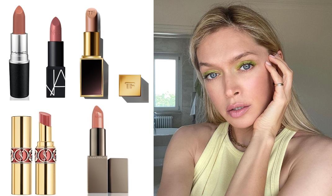 MAC&nbsp;Matte Lipstick in Velvet TeddyNARS, BOUKHARATom Ford, Naked CoralYSL Rouge Volupté Shine Lipstick 4 ml - 9 Nude In PrivateLaura Mercier Rouge Essentiel Silky Creme Lipstick Nude NouveauPhoto: Instagram @inbeautymag