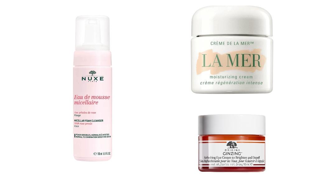 Nuxe, cleansing foamLa Mer, creme de la merOrigins, ginseng eye cream