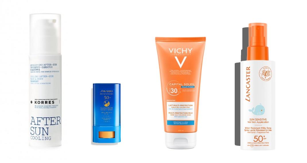 Korres, after sunShiseido, Face sunscreen 50 SPFVichy, capital soleil 30 SPFLancaster, kids sunscreen