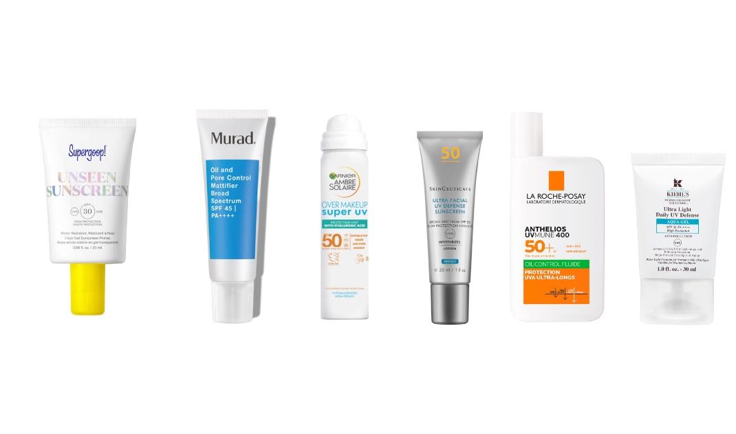 Supergoop! Unseen Sunscreen SPF 30Murad Oil and Pore Control Mattifier SPF45+Garnier Ambre Solaire Over Makeup Super UV Protection Mist SPF50SkinCeuticals Ultra Facial UV Defense SPF50 Sunscreen ProtectionLa Roche-Posay Anthelios UVMune 400 SPF50+ Oil Control FluidKiehl's Ultra Light Daily UV Defense Aqua Gel SPF 50 PA++++