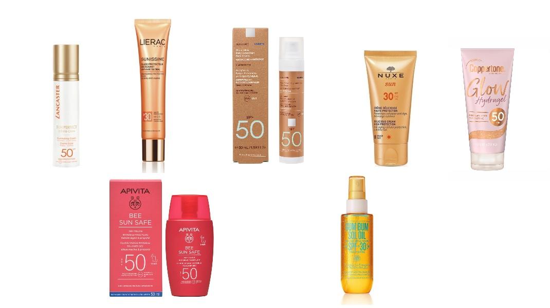 Lancaster,Sun Perfect Illuminating CreamLierac Sunissime Fluide Protecteur Energisant Anti-Age Global SPF30﻿Korres Red Grape Sunscreen Face Cream with Transparent Shine SPF50Nuxe Sun Delicious Cream High Protection SPF30﻿Coppertone Glow Sunscreen Lotion With Shimmer﻿Bee Sun Safe Λεπτόρευστη Κρέμα Προσώπου-Dry Touch SPF50Sol de Janeiro Bum Bum Sol Oil SPF 30