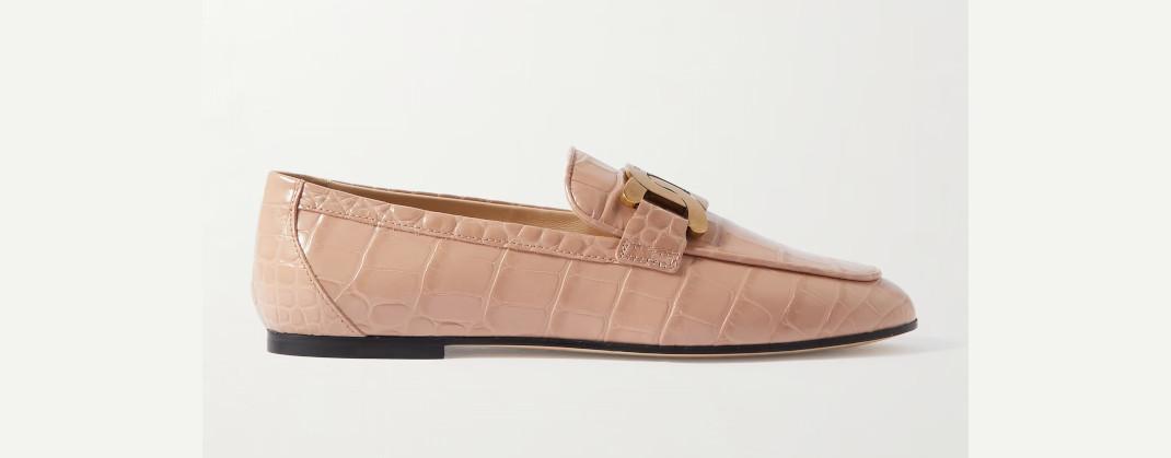 Κροκό δερμάτινα loafers σε ανοιχτό ροζ Tod's