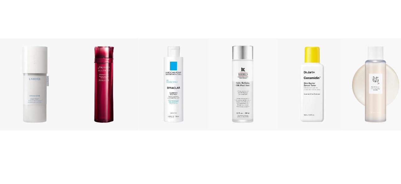 Laneige Cream Skin Cerapeptide Toner &amp; MoisturizerShiseido Eudermine Activating Essence LotionLa Roche-Posay Effaclar Clarifying SolutionKiehl’s Daily Refining Milk-Peel TonerDr. Jart+ Ceramidin Skin Barrier Serum TonerBeauty of Joseon Glow Replenishing Rice Milk