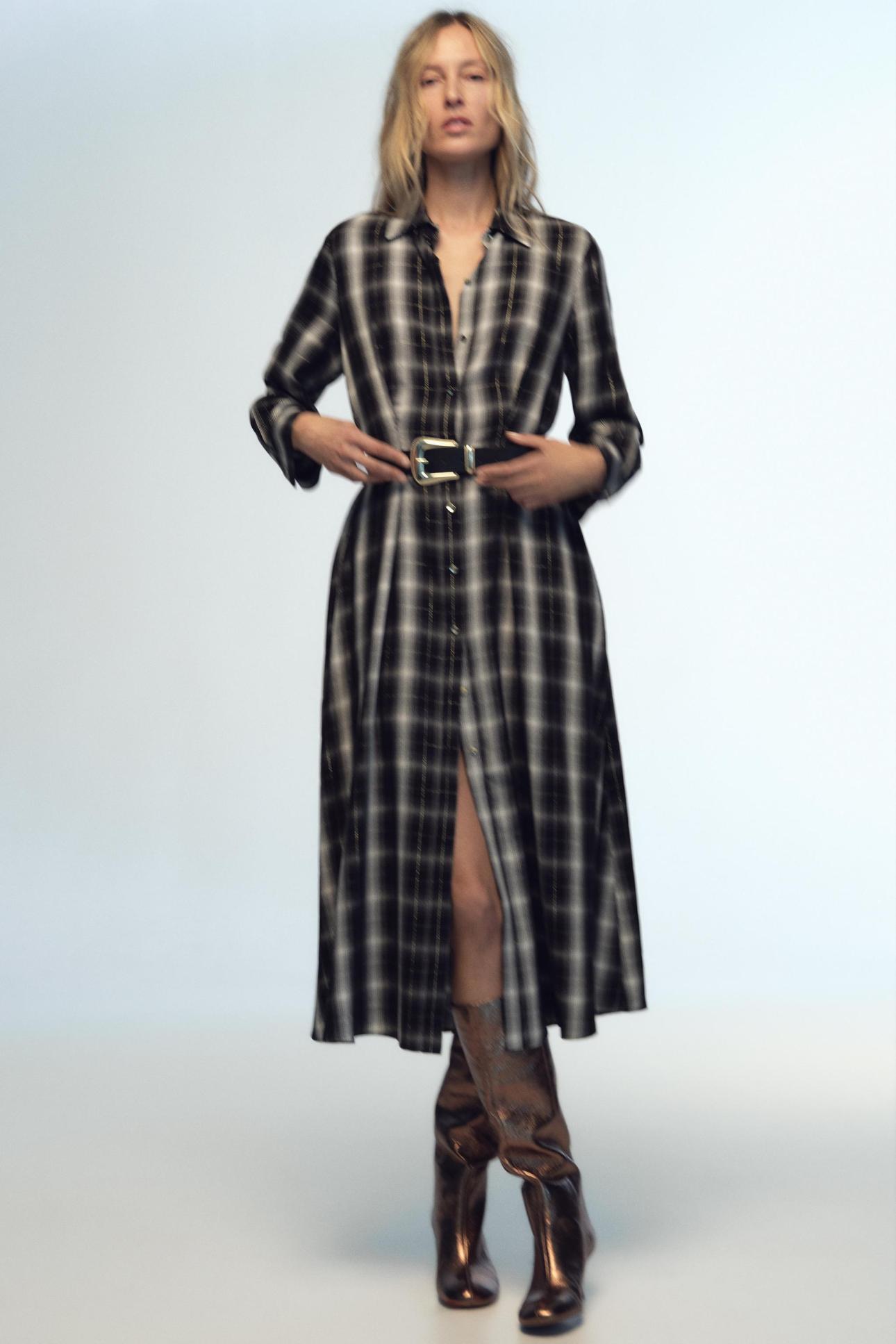 Καρό midi shirt dress