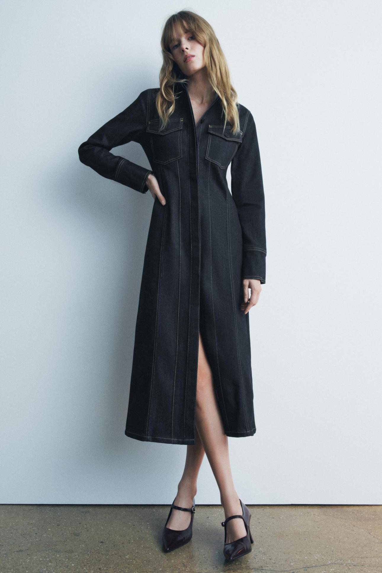 Denim shirt dress σε σκούρο μπλε Zara